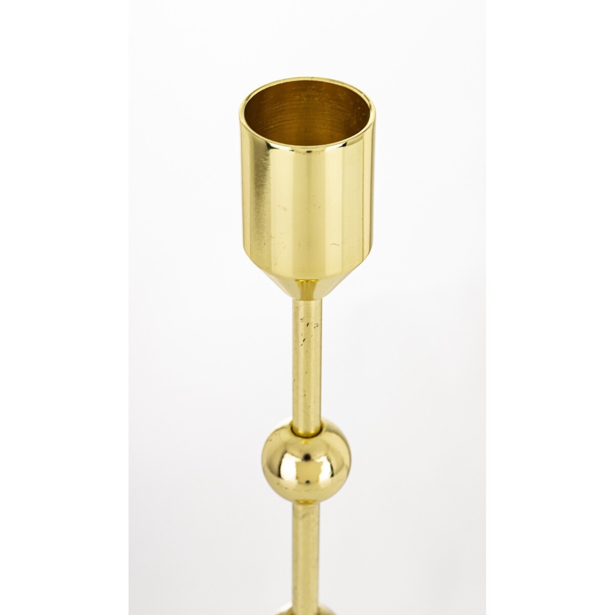 Świecznik metalowy złoty 29x8 x8 cm SOTILLE z 4 kulkami