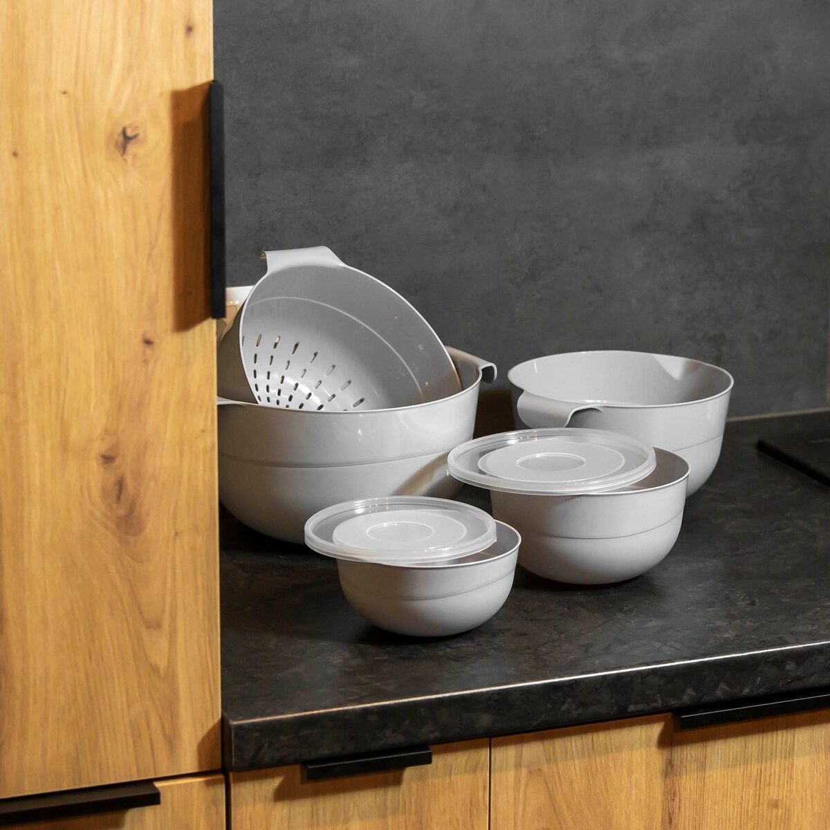 Miska Kuchenna Z Pokrywką + Durszlak Cedzak 7 El.