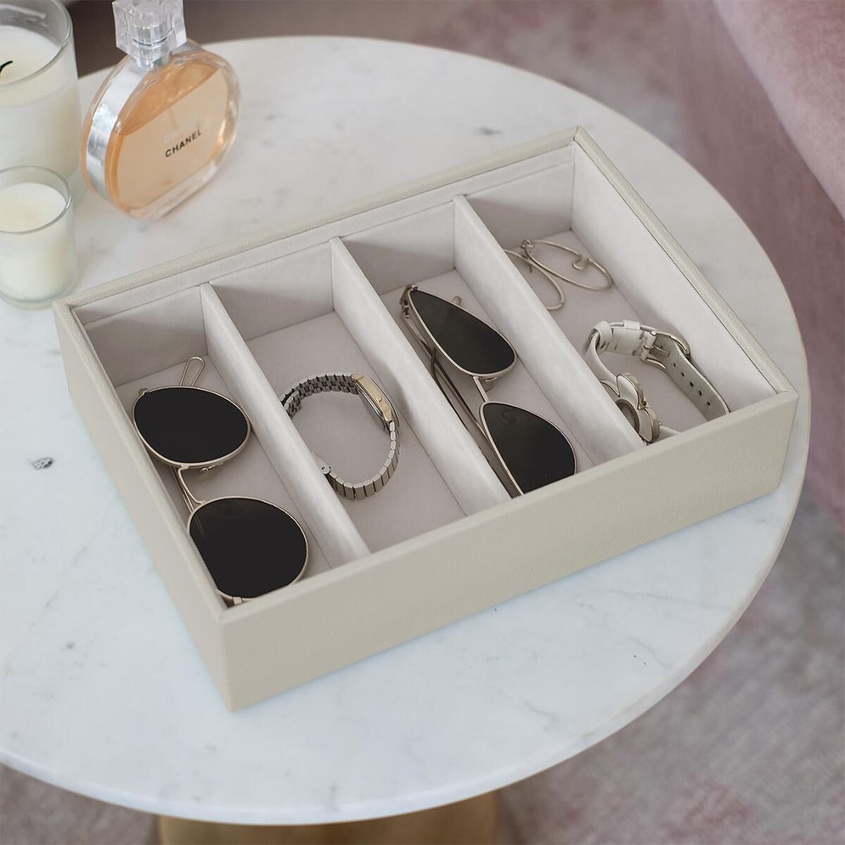 Pudełko na okulary Stackers Classic jasnobeżowe 4 komorowe