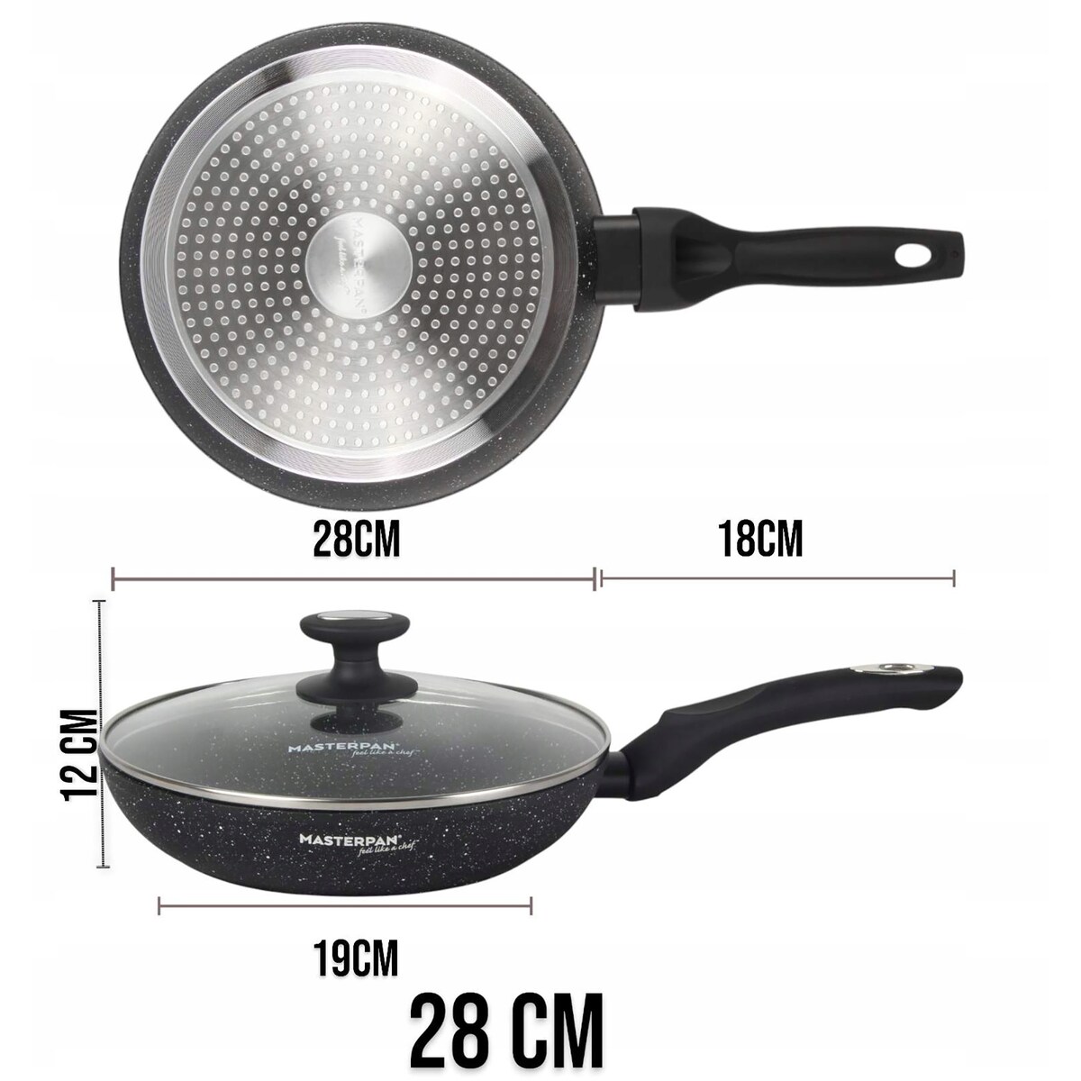 Patelnia Granitowa Pokrywka 28 Cm Plaster Miodu Indukcja Gaz 2.5L Wysoka 5.5