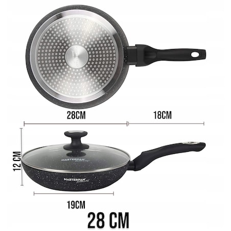 Patelnia Granitowa Pokrywka 28 Cm Plaster Miodu Indukcja Gaz 2.5L Wysoka 5.5