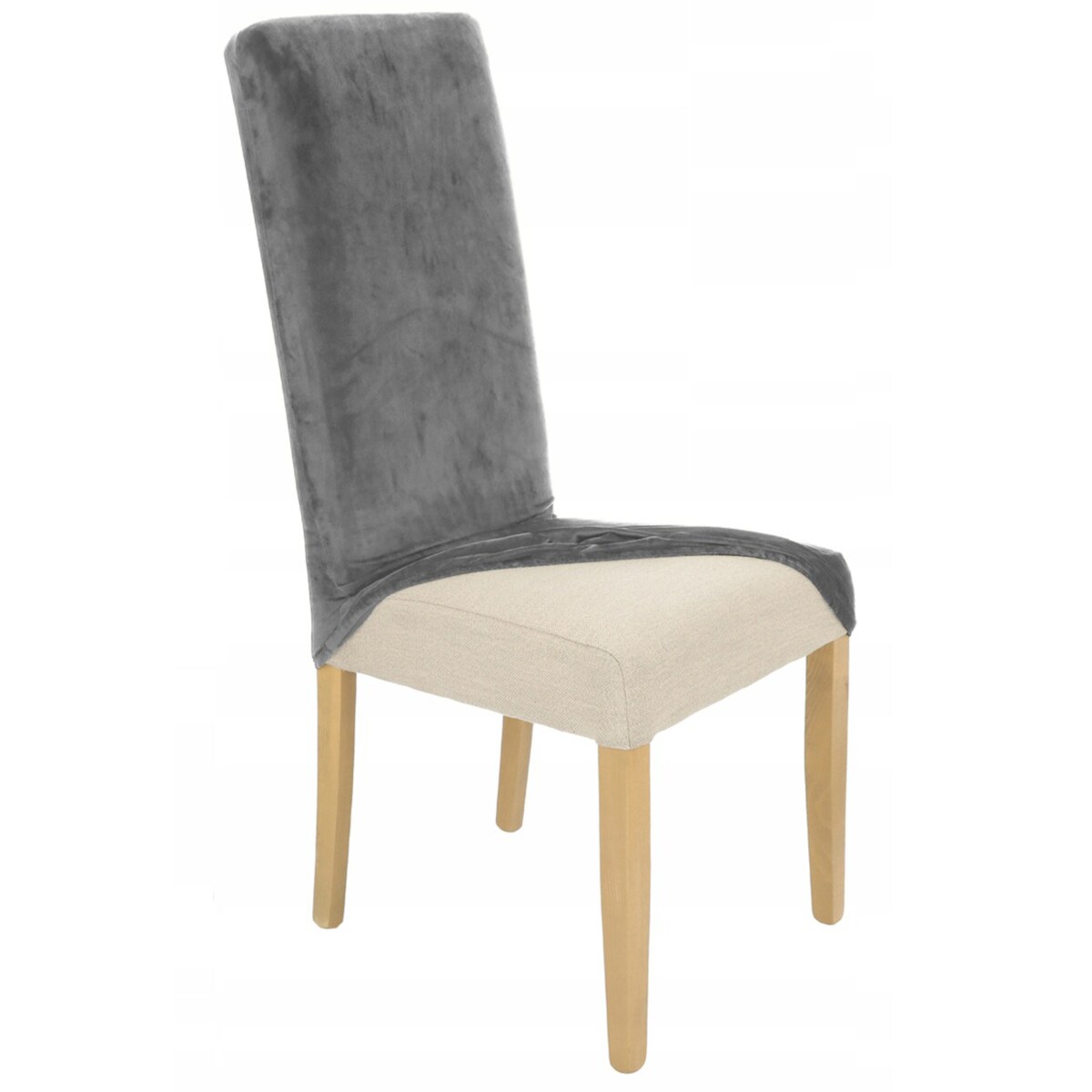 Pokrowiec Na Krzesło Wysokie Oparcie Szary Welur Elastyczny