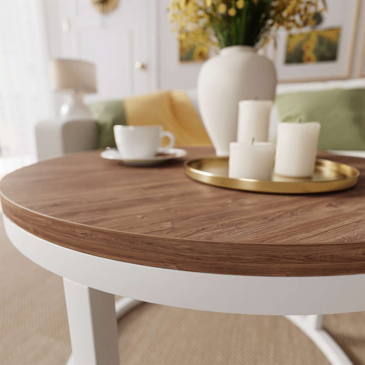 Okrągły stolik kawowy CIRI biały dąb stirling