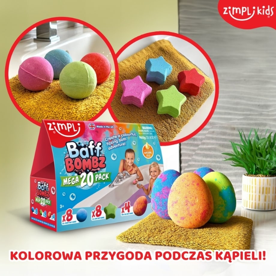 Musujące bomby do zabawy do kąpieli zmieniające kolor wody Baff Bombz 20 szt. 3+ Zimpli Kids