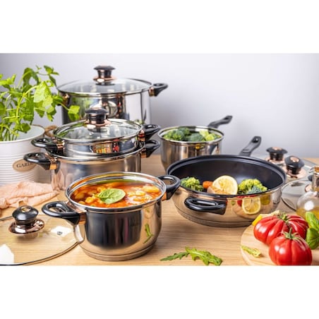 Zestaw garnków stalowych 12 ele. garnki na indukcję komplet Jumbo Rosegold KINGHOFF