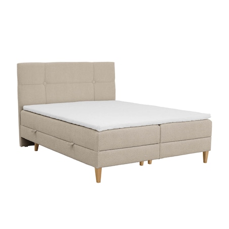 Łóżko kontynentalne EVERTON 200x200 z pojemnikiem, Beż, tkanina Baloo 2075