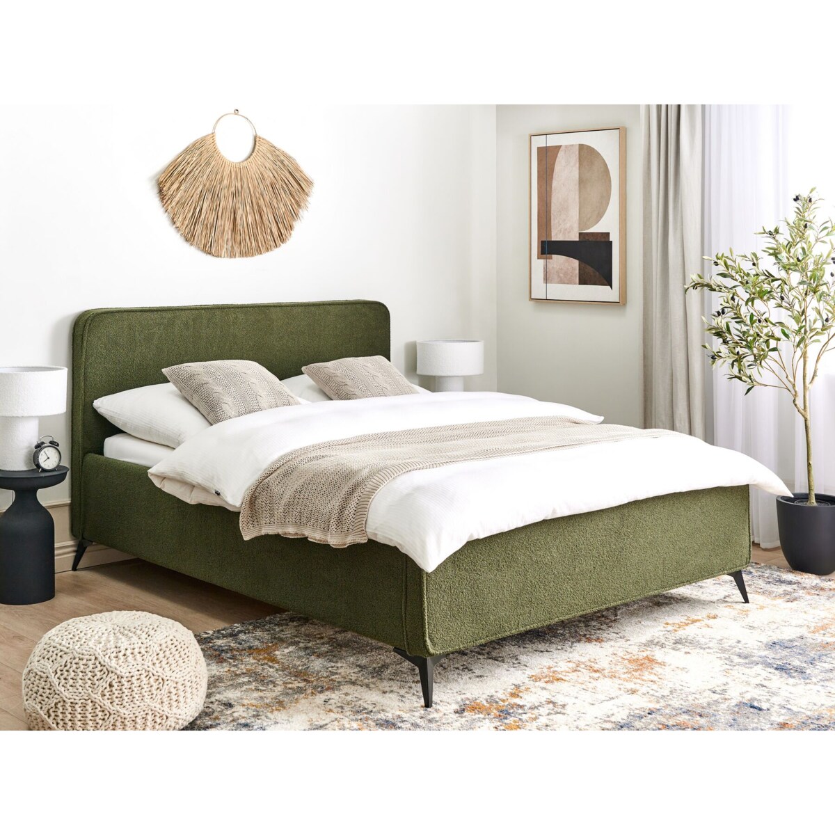 Łóżko Boucle VALOGNES 160 x 200 cm Ciemnozielony