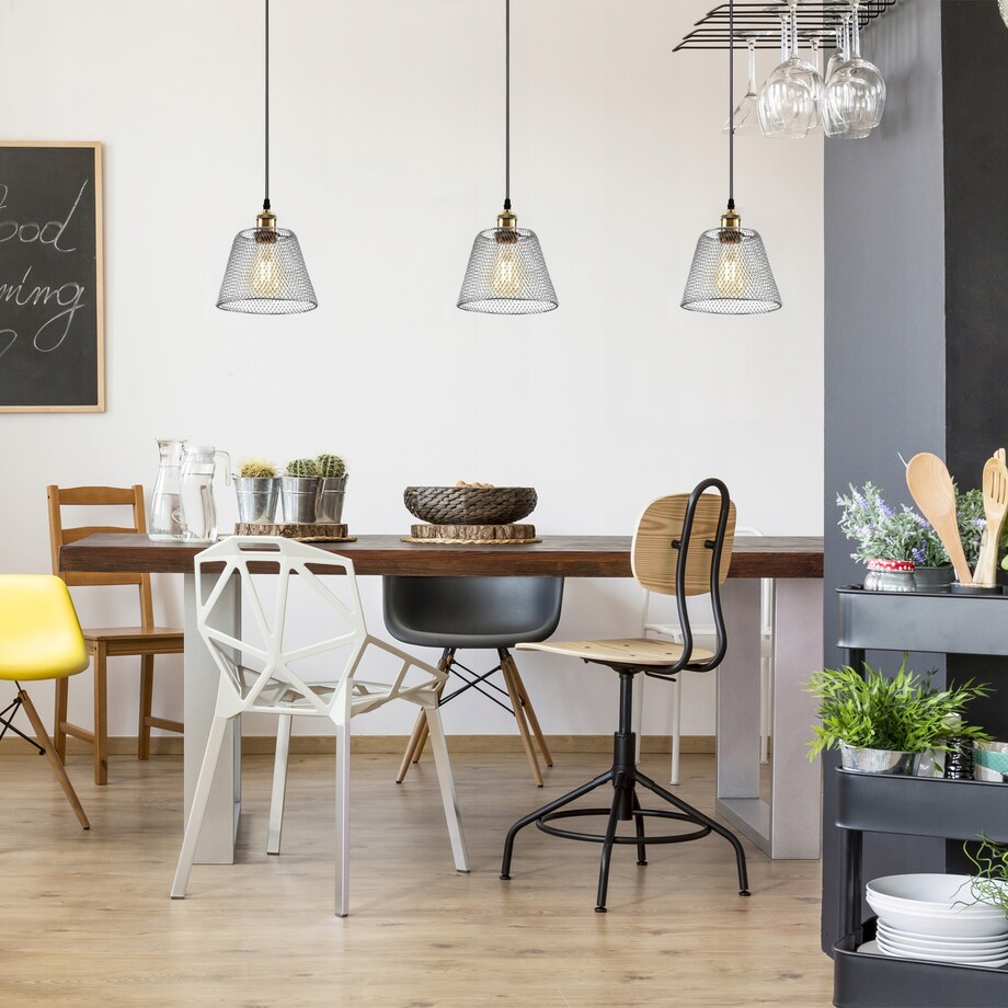 Lampa Sufitowa Wisząca Metalowa Chrom Siatka
