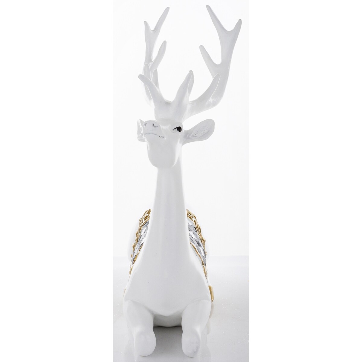 Figurka - leżący jeleń biały 29x27x11,8 cm BALLERA-2 z czaprakiem w szachownicę