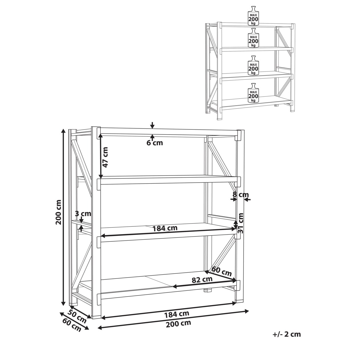 Regał magazynowy FIUGGI Metal 200 cm 60 cm Pomarańczowy