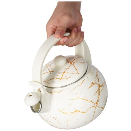 Czajnik Emaliowany Retro 2.2L Z Gwizdkiem Stal Węglowa Biały Indukcja Gaz