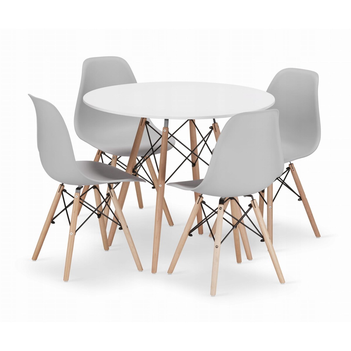 Zestaw Stół Do Jadalni Kuchni Salonu Biura Okrągły Todi 90 Biały + 4 Krzesła Osaka Szare