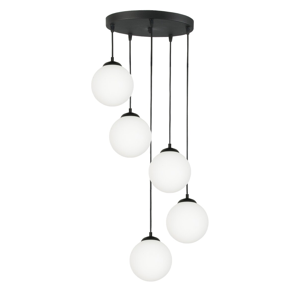 lampa wisząca 5 punktowa kaskadowa edylit kule białe czarna