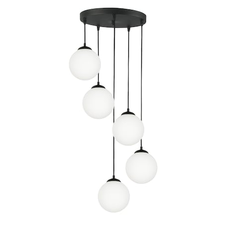 lampa wisząca 5 punktowa kaskadowa edylit kule białe czarna