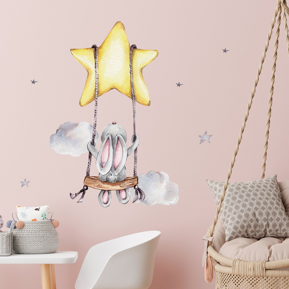 naklejki na ścianę do pokoju dziecka, sipo, zajączek na huśtawce