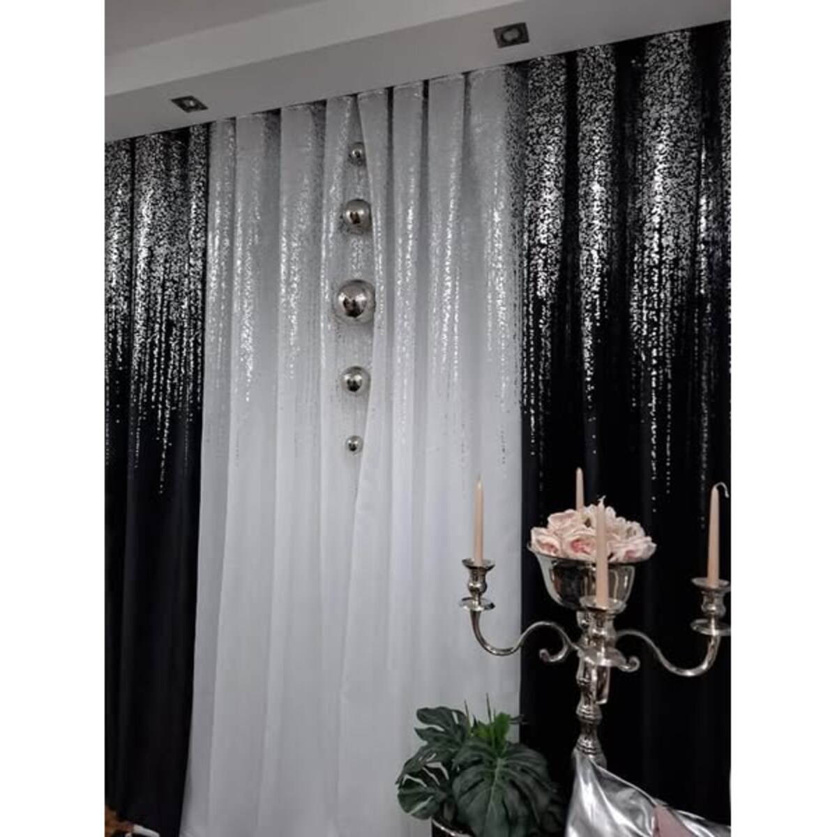 Zasłona welurowa "srebrny deszcz" 140x270 na taśmie marszczącej. Czarny
