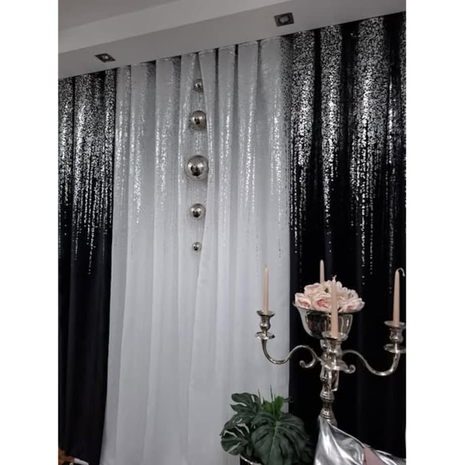 Zasłona welurowa "srebrny deszcz" 140x270 na taśmie marszczącej. Czarny