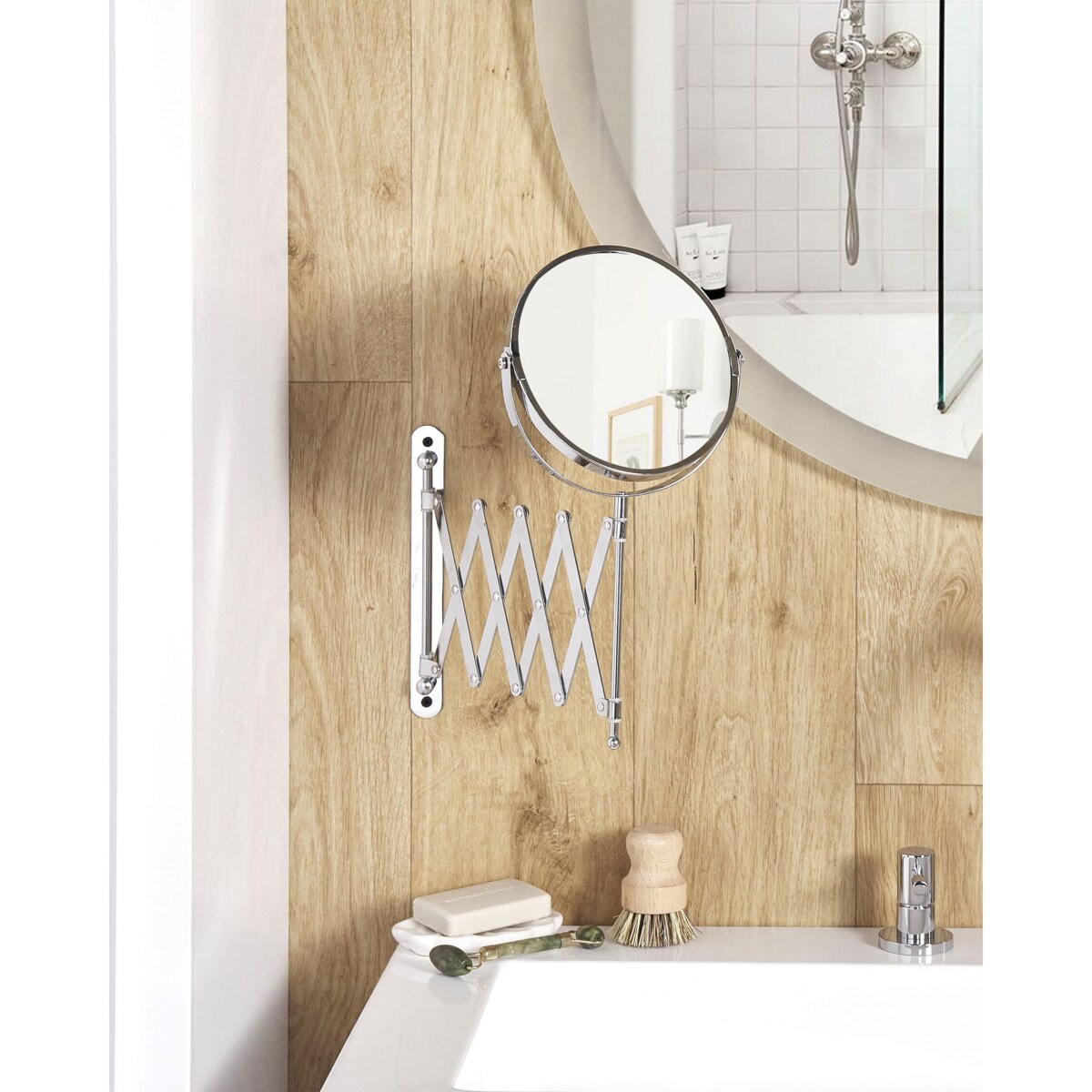 Lusterko kosmetyczne ścienne na wysięgniku ø 19 cm srebrne YVELINES