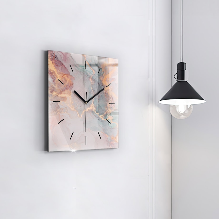 Zegar ścienny Różowo-Złoty Marmur, 30x30 cm