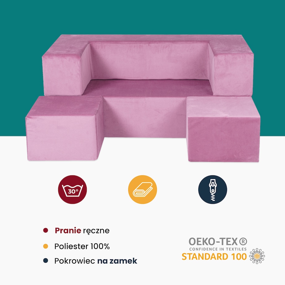 MeowBaby® Velvet Sofa Dziecięca Standard, różowa