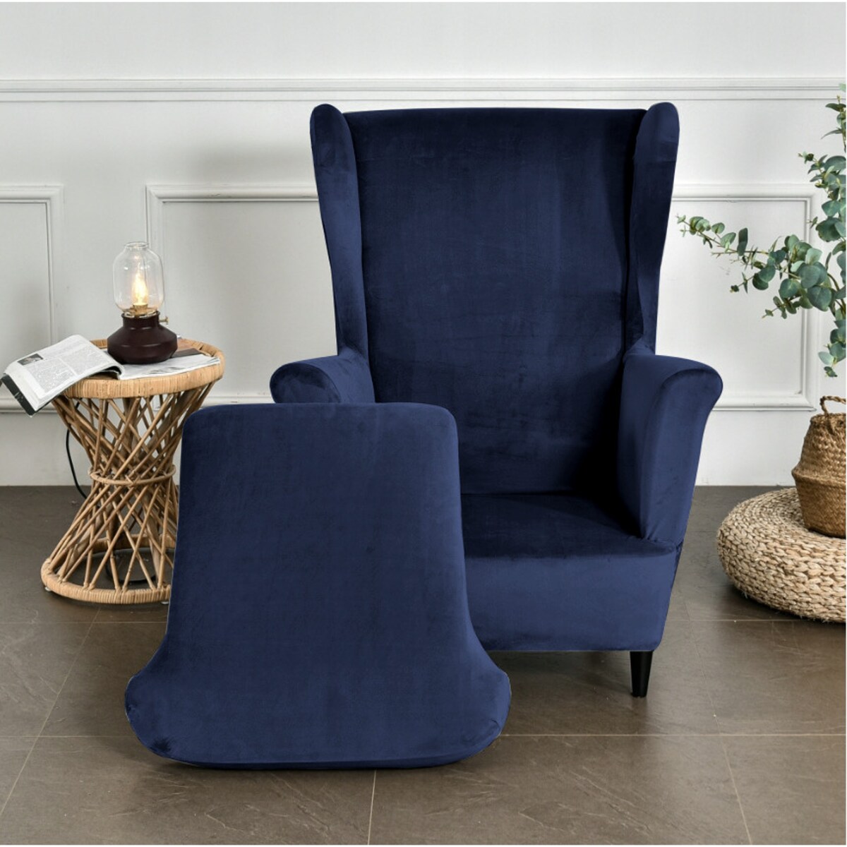 POKROWIEC NA FOTEL USZAK GRANATOWY WELUR ELASTYCZNY [22E4]