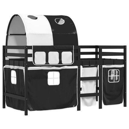 vidaXL Dziecięce łóżko na antresoli, z tunelem, biało-czarne, 90x200cm