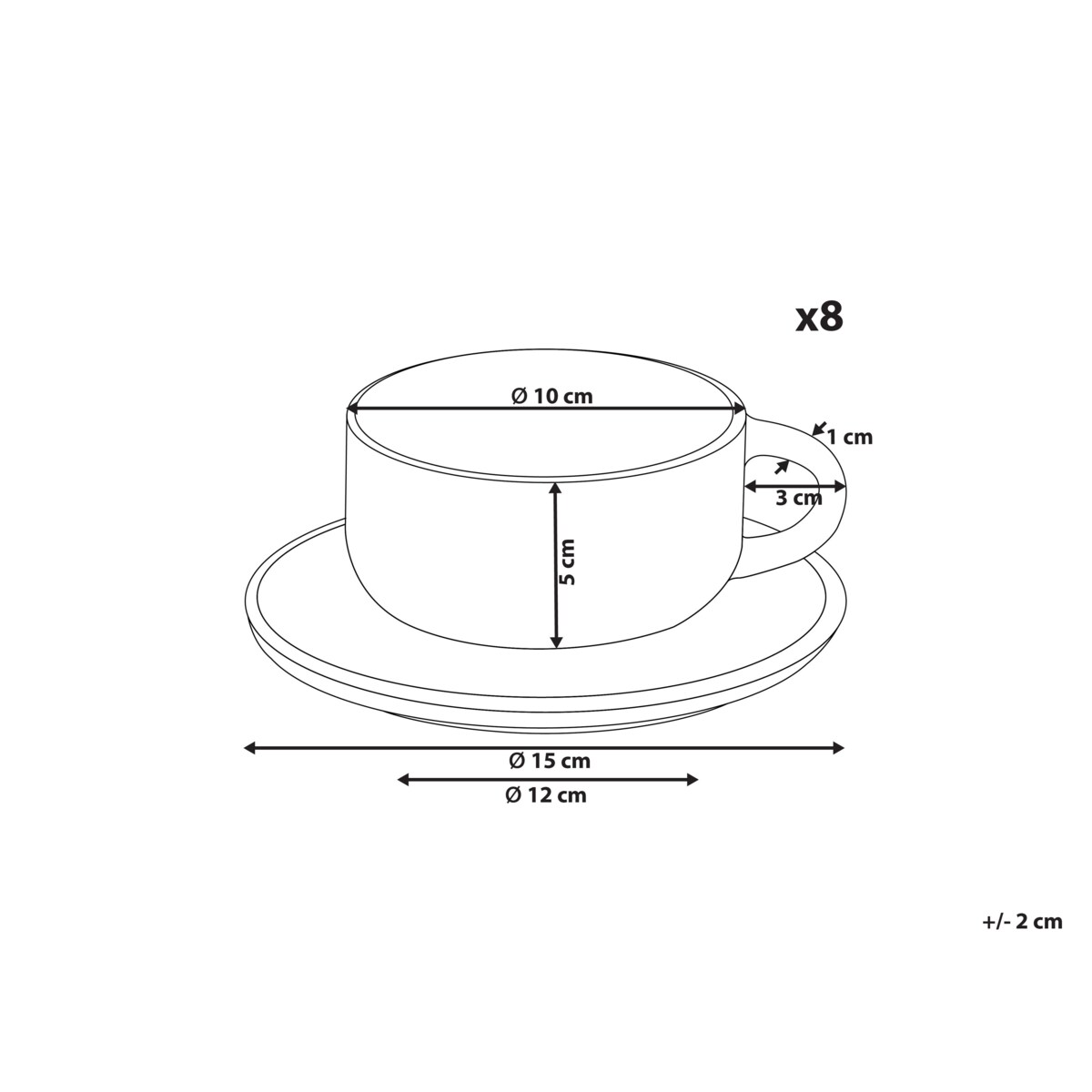 Zestaw 8 filiżanek ze spodkami COSTMARY Kamionka Szary