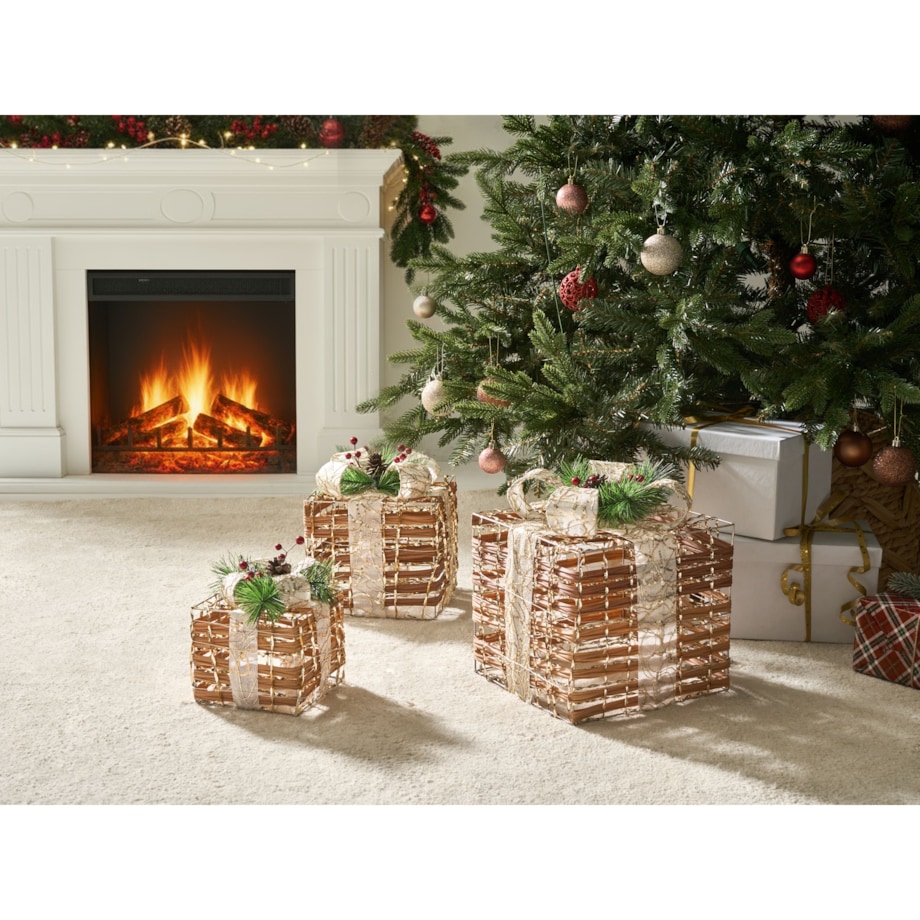 Zestaw 3 dekoracji świątecznych LED TISSO Prezenty świąteczne 20/25/30 cm Brązowy