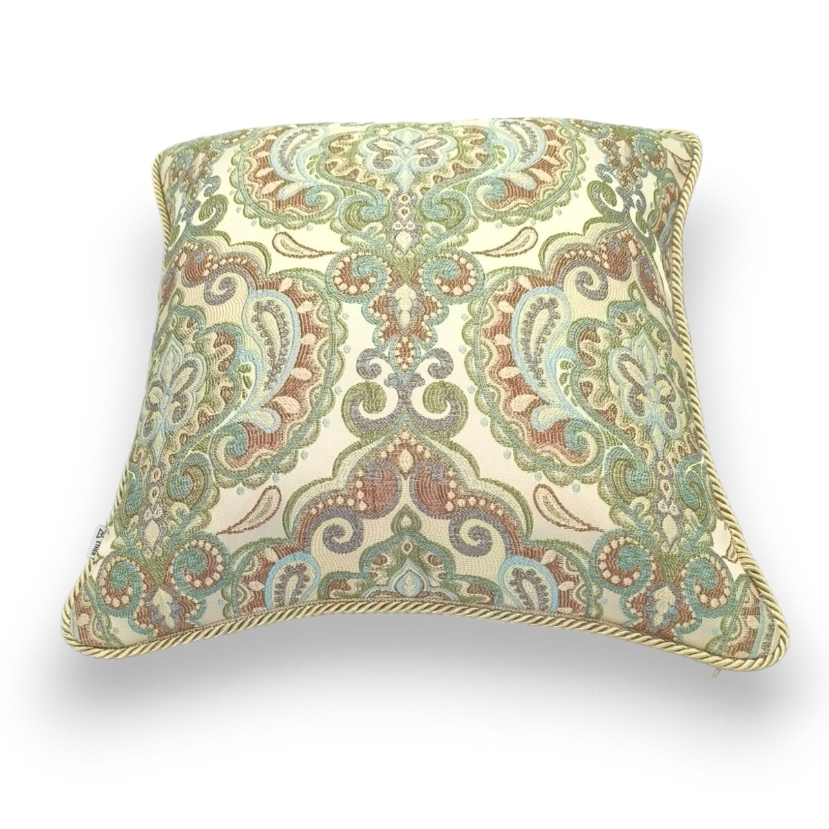 Kremowa - miętowa poduszka dekoracyjna w ornamenty 50x50 Rani