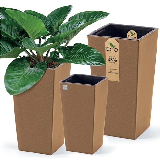 Donica Doniczka Ogrodowa 19,5/24/29,5 Cm Zestaw Na Taras Do Ogrodu Domu Eco Wood Brązowa