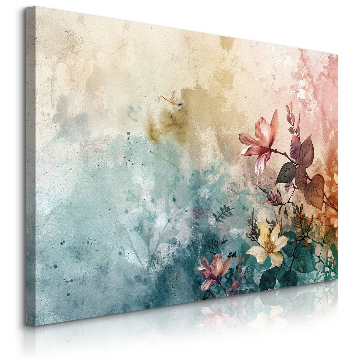 Obraz Do Salonu Sypialni Kolorowe Kwiaty Liście Beton Abstrakcja 70x50cm