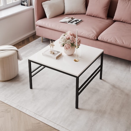 Stolik kawowy blat BIAŁY POŁYSK, CZARNY stelaż 70cm FORMA