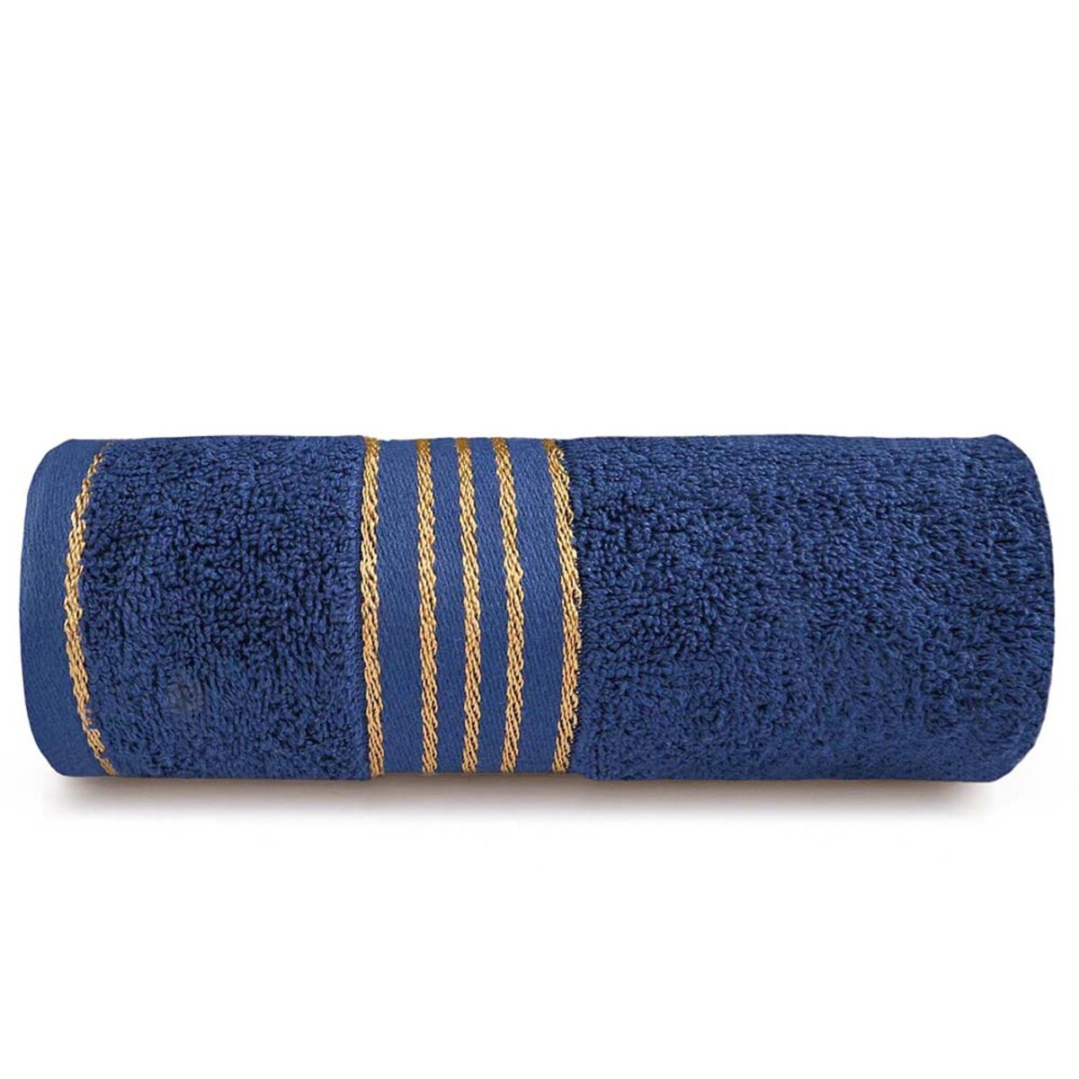Ręcznik kąpielowy 70x140 cm bawełniany kolor ciemny niebieski z bordiurą w złote paski 500 g/m2 TIWANO