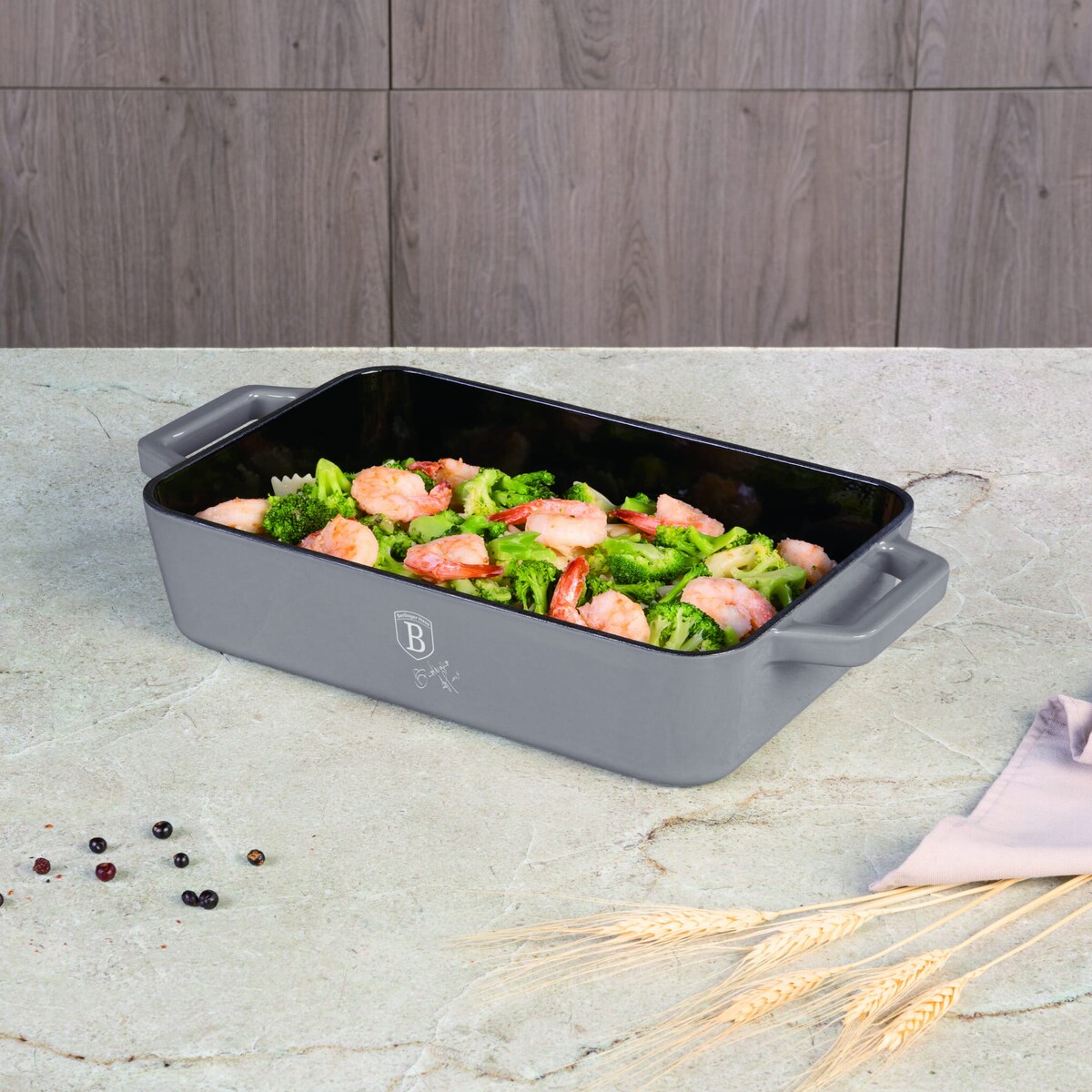 Emaliowana brytfanna żeliwna 30x20x7cm 3.0L BERLINGER HAUS Strong Mold Taupe