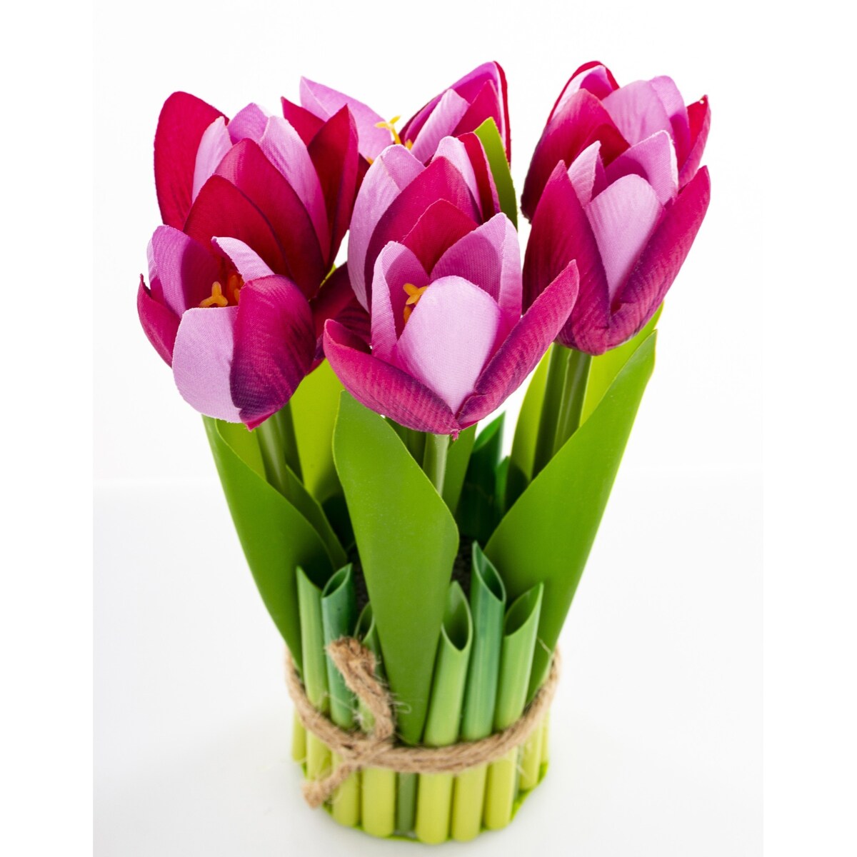 Dekoracja - bukiet sztucznych kwiatów 20x10x10 cm TULIPANY różowe ciemno-jasne