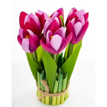 Dekoracja - bukiet sztucznych kwiatów 20x10x10 cm TULIPANY różowe ciemno-jasne