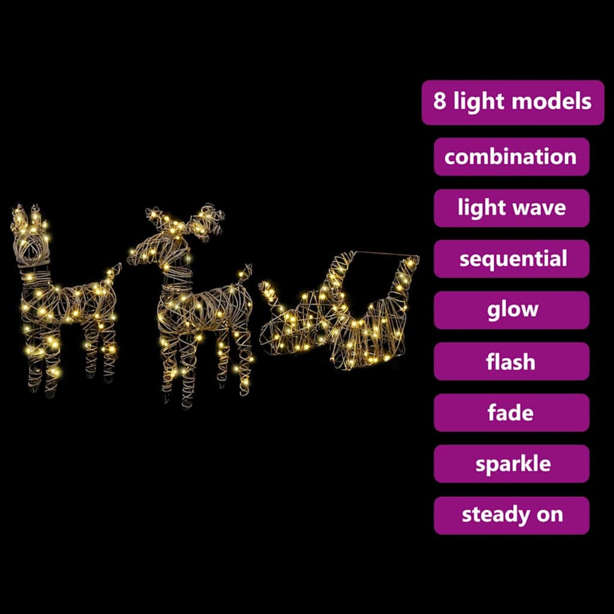 vidaXL Renifer ciągnący sanie Ciepła biel 52.5 x 28 x 32.5 cm rattan