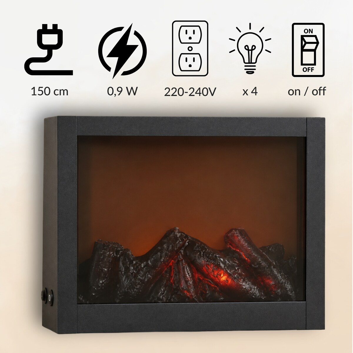 Kominek dekoracyjny LED, metalowy, 10 x 29 x 23 cm, kolor czarny