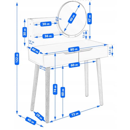 Toaletka z lustrem SCANDI kosmetyczna skandynawska