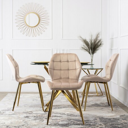 Krzesło Do Salonu Jadalni Ze Złotymi Nogami Welurowe Velvet Kremowe LUCKY