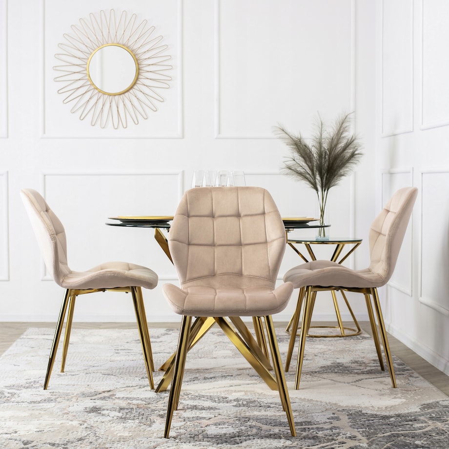 Krzesło Do Salonu Jadalni Ze Złotymi Nogami Welurowe Velvet Kremowe LUCKY