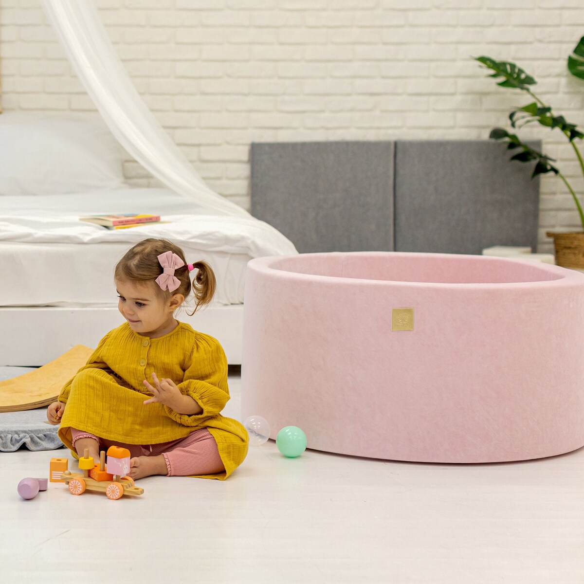 Okrągły Suchy Basen dla Dziecka 90x40cm/bez Piłek, Velvet, Pudroworóżowy