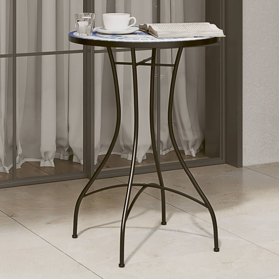 vidaXL Mozaikowy stolik bistro, niebiesko-biały, Ø50x70 cm, ceramiczny