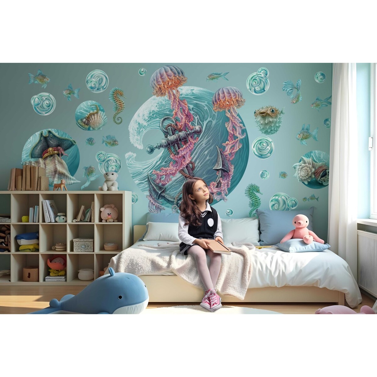 Zestaw naklejek na ścianę, Świat meduzy, 80cm