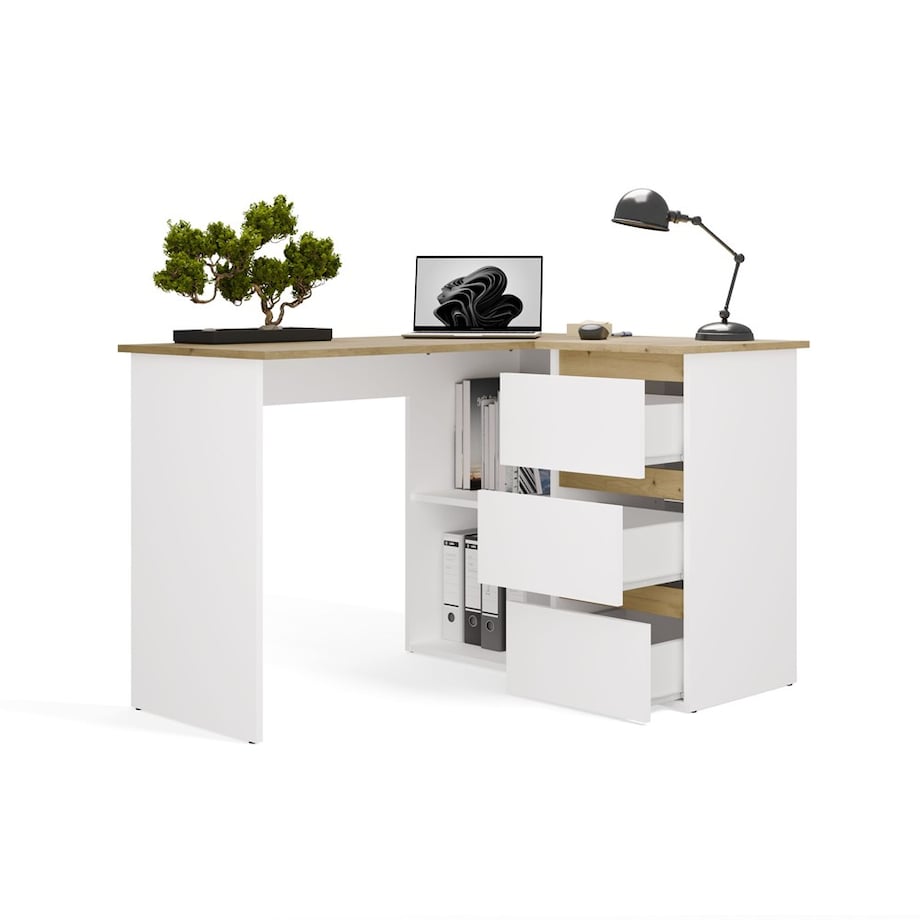 Biurko narożne Nicea prawe Artisan/Biel 120x48,5x75 1 szt.