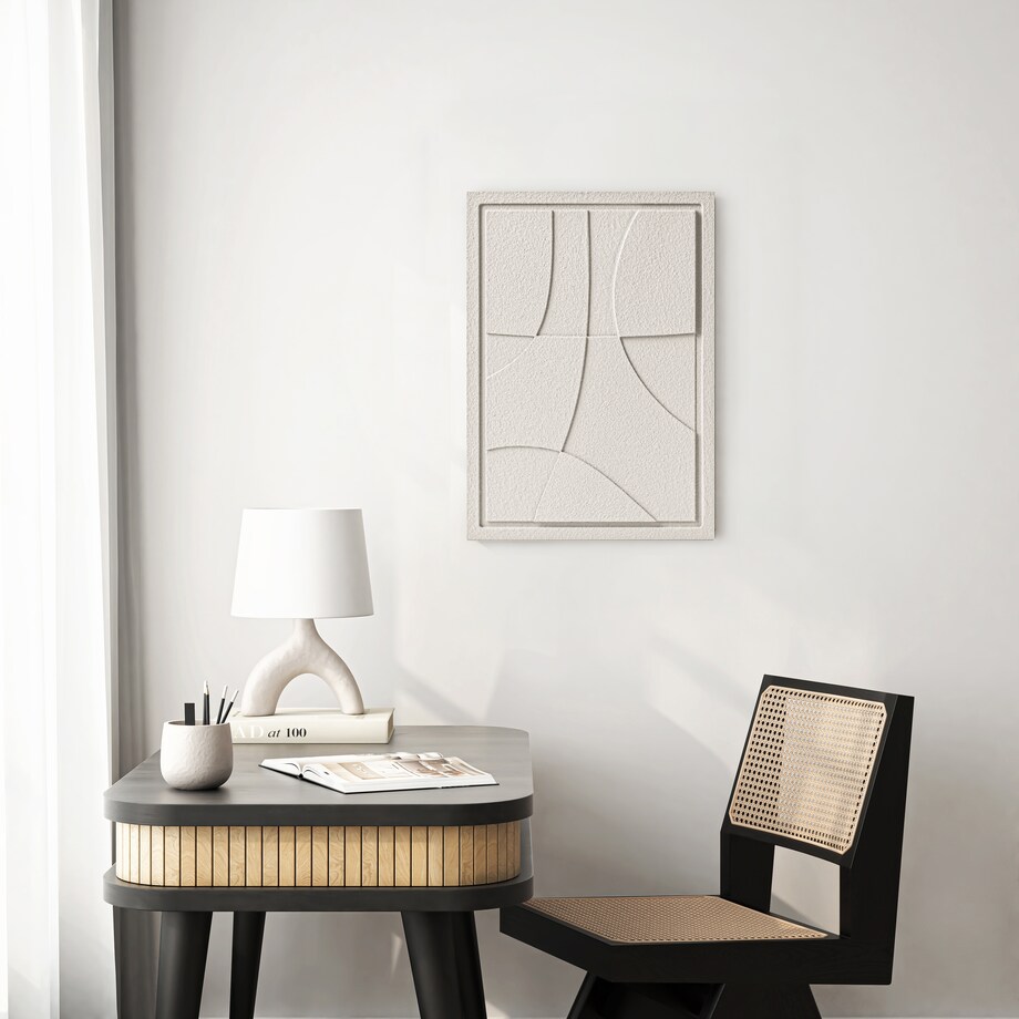 Obraz 3D 35x50cm Abstract III– Dekoracja Ścienna z Tynku Naturalnego, Natural Cream Minimalistyczny Relief