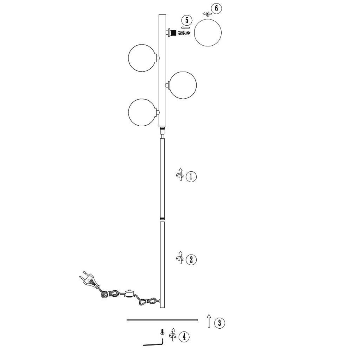 Loftowa LAMPA podłogowa TYCHO 45774/04/02 Lucide stojąca OPRAWA szklane kule przydymione mosiądz