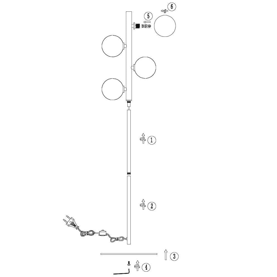 Loftowa LAMPA podłogowa TYCHO 45774/04/02 Lucide stojąca OPRAWA szklane kule przydymione mosiądz