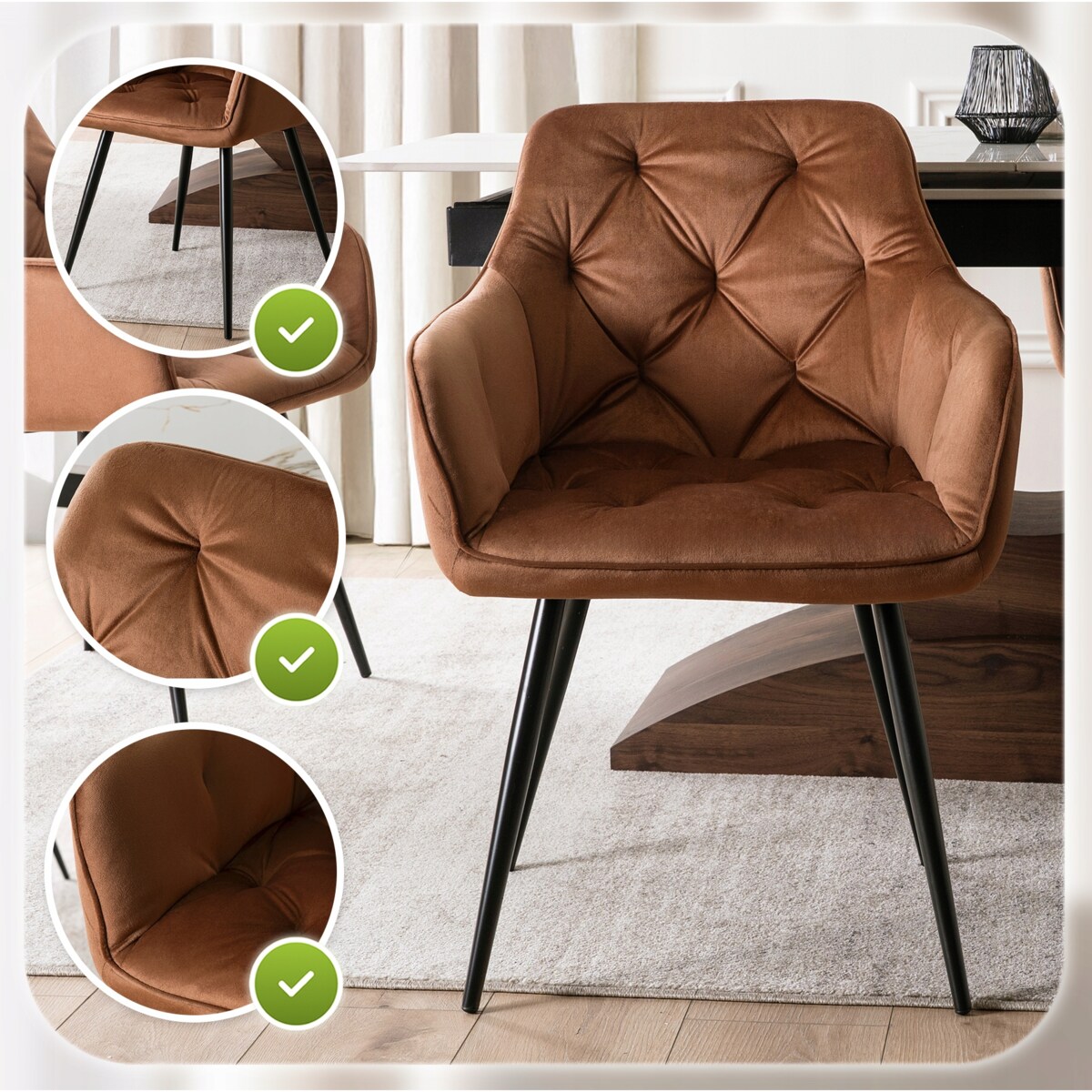 Krzesło Tapicerowane Welurowe Do Salonu Jadalni Kuchni Rudy MODESTO