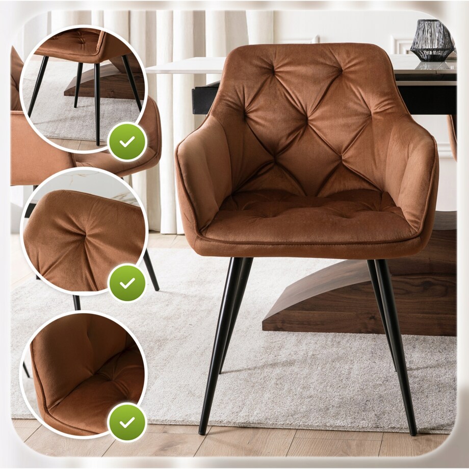 Krzesło Tapicerowane Welurowe Do Salonu Jadalni Kuchni Rudy MODESTO